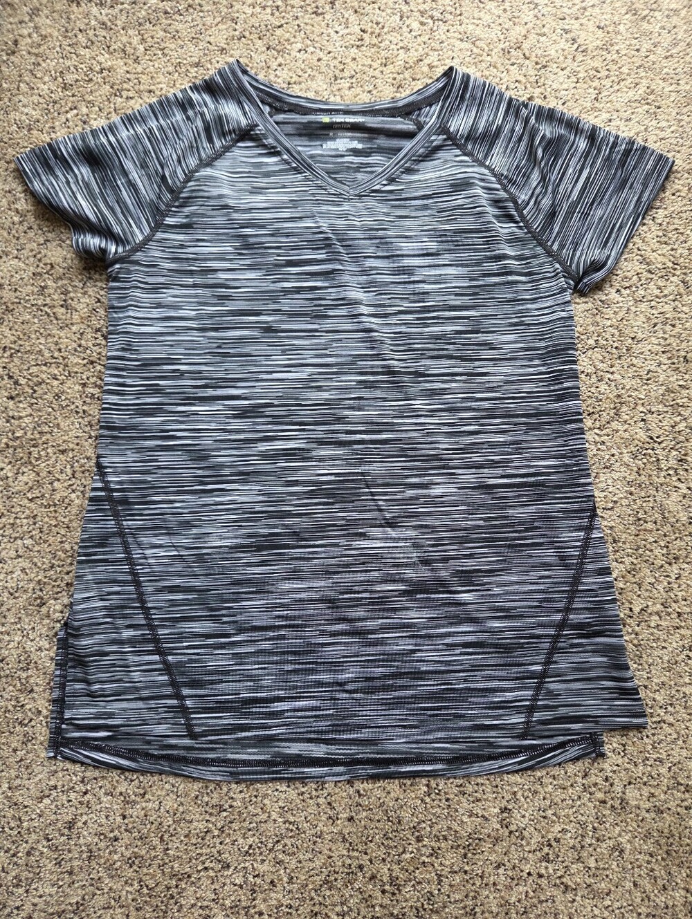 Tek Gear DryTEK Women's Short-Sleeve Space-Dye V-Neck Tee in Black and Gray